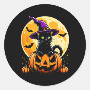 Halloween Pumpkin Black Cat  Classic Round Sticker