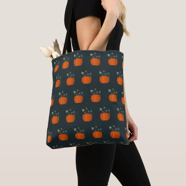 Halloween Pumpkin Black Tote Bag (Close Up)