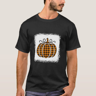 Halloween Pumpkin Bleached Orange Black Buffalo Pl T-Shirt