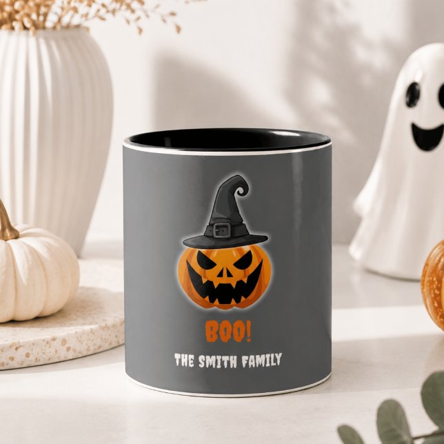 Halloween Pumpkin “BOO!” – Personalized Name Two-Tone Coffee Mug (Creator Uploaded)
