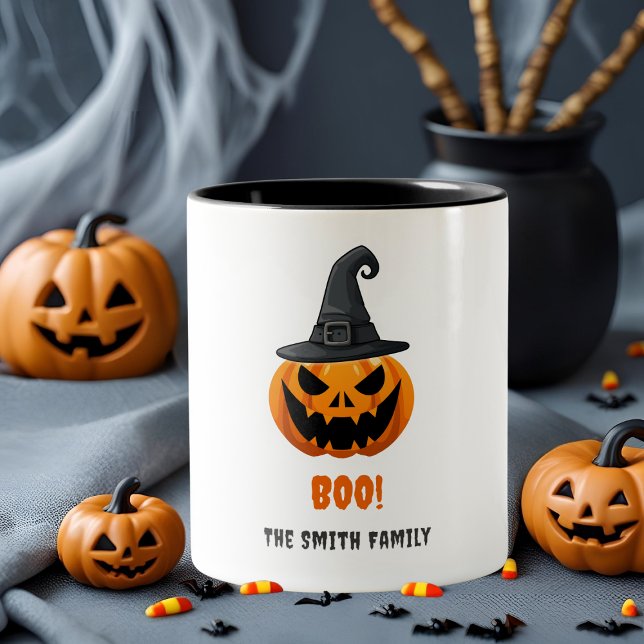 Halloween Pumpkin “BOO!” – Personalized Name Two-Tone Coffee Mug (Creator Uploaded)