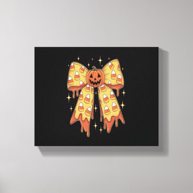 Halloween Pumpkin Bow Candy Corn Canvas Print (Front)