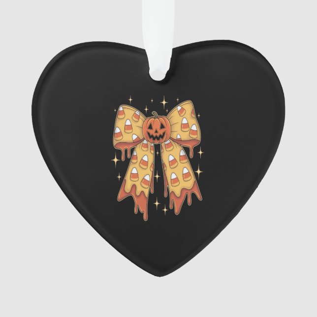Halloween Pumpkin Bow Candy Corn Ornament (Front)