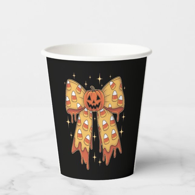 Halloween Pumpkin Bow Candy Corn Paper Cups (Front)