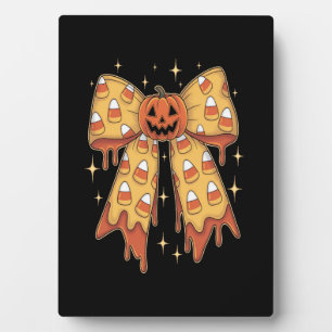 Halloween Pumpkin Bow Candy Corn Plaque