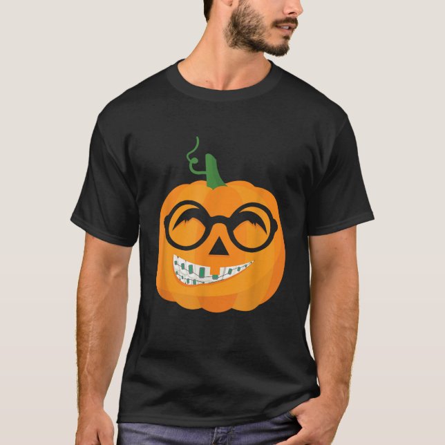 Halloween Pumpkin Braces Orthodontics Dental Surge T-Shirt (Front)
