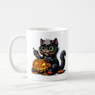 Halloween Pumpkin Carving Cat Coffee Mug