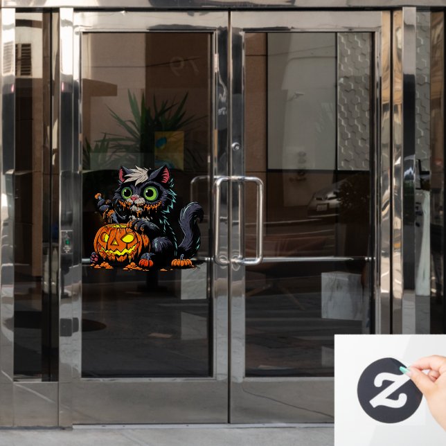 Halloween Pumpkin Carving Cat Window Cling (Office Door)