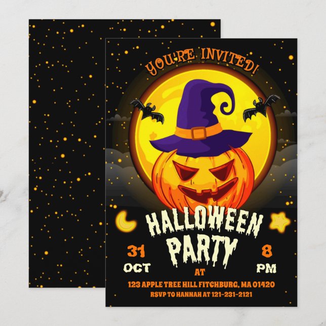 Halloween Pumpkin Carving Cute Spooktacular Kids Invitation (Front/Back)