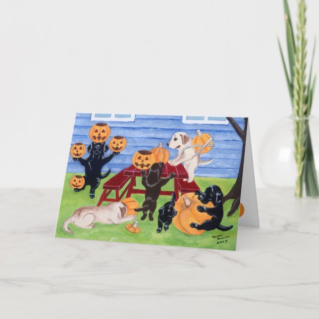 Halloween Pumpkin Carving Labradors Card (Front)