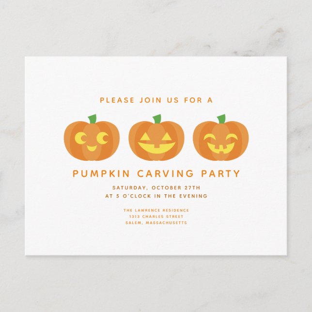 Halloween Pumpkin Carving Party Postcard Invite (Front)