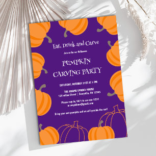 Halloween Pumpkin Carving Party Purple Invitation
