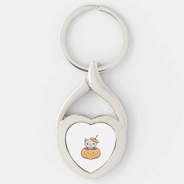 Halloween Pumpkin Cat   Keychain (Front)