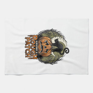 Halloween Pumpkin Cat Rough Patch Vintage Engravin Kitchen Towel