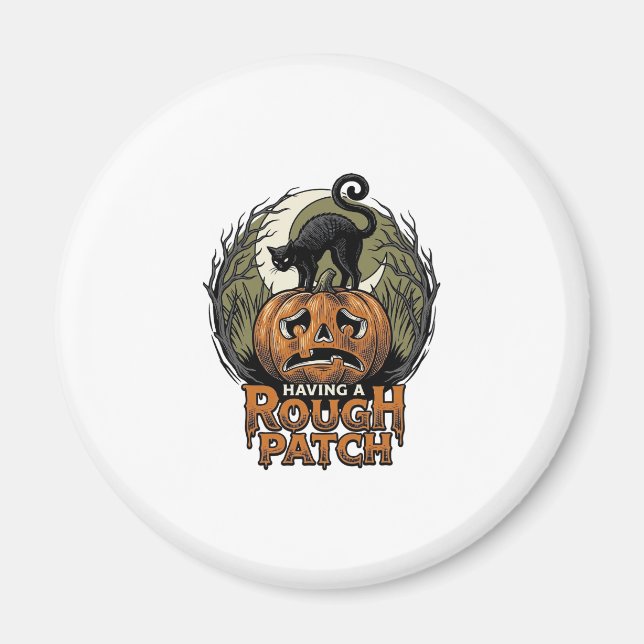 Halloween Pumpkin Cat Rough Patch Vintage Engravin Magnet (Front)