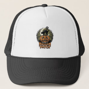 Halloween Pumpkin Cat Rough Patch Vintage Engravin Trucker Hat