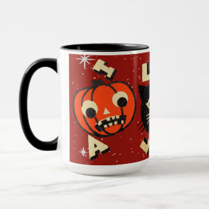 Halloween pumpkin cat skull vintage mug