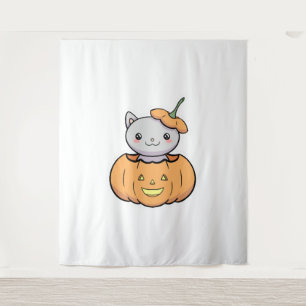 Halloween Pumpkin Cat Tapestry