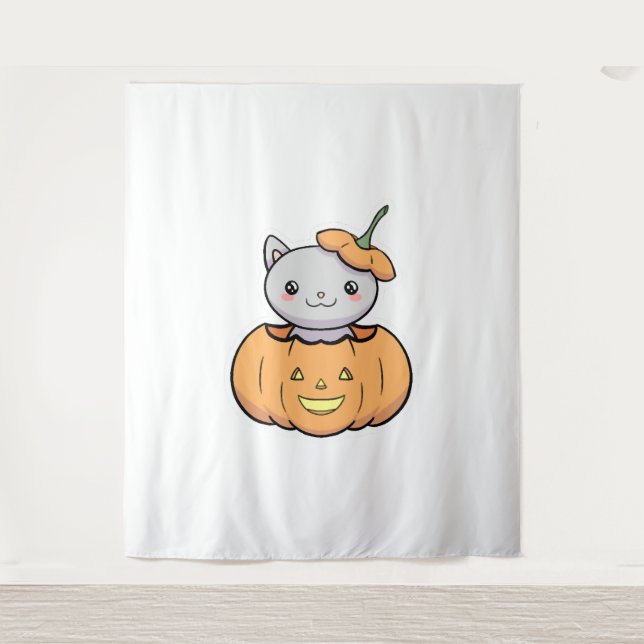 Halloween Pumpkin Cat   Tapestry (Front)