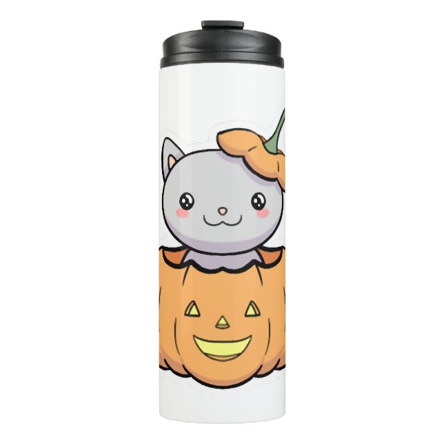 Halloween Pumpkin Cat   Thermal Tumbler (Front)