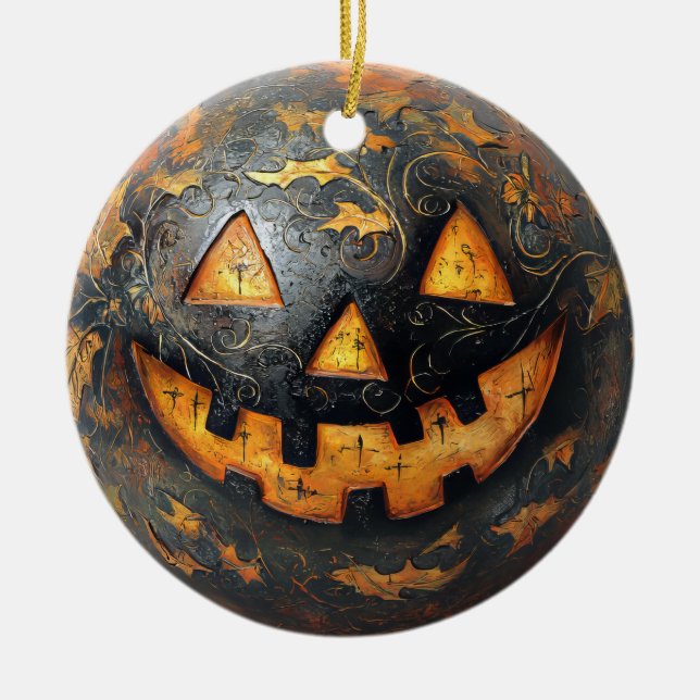 Halloween Pumpkin  Ceramic Ornament (Front)