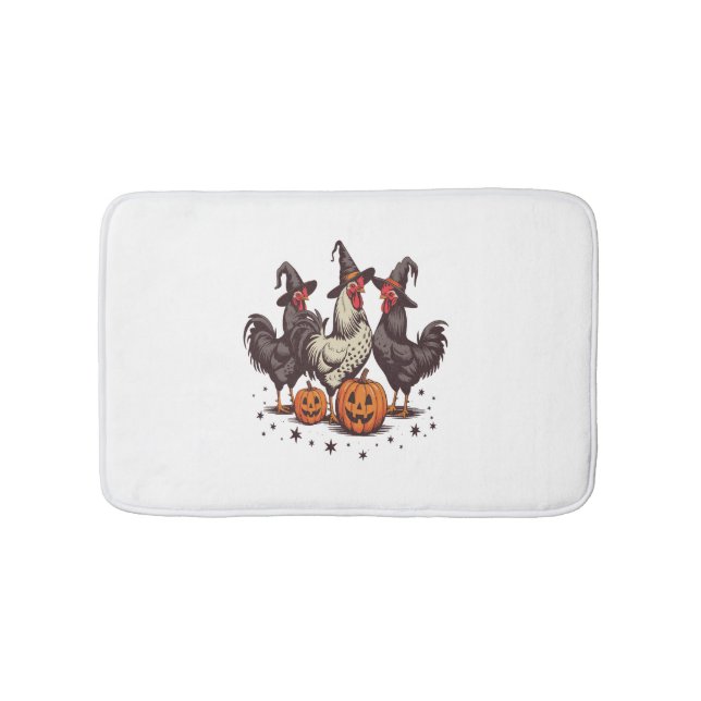 Halloween Pumpkin Chicken Witch Fall Bath Mat (Front)