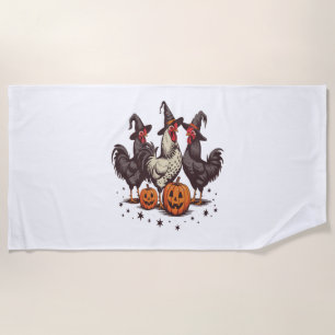 Halloween Pumpkin Chicken Witch Fall Beach Towel