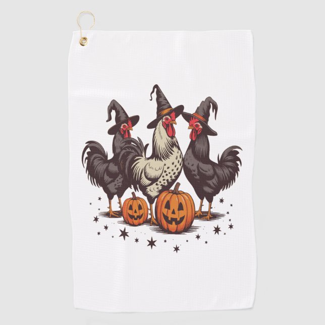 Halloween Pumpkin Chicken Witch Fall Golf Towel (Front)