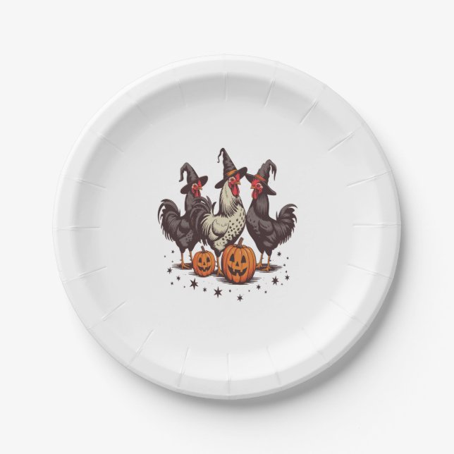 Halloween Pumpkin Chicken Witch Fall Paper Plate (Front)