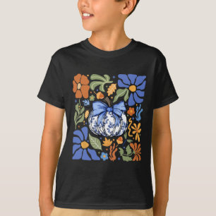 Halloween Pumpkin Chinoiserie Blue &amp; White Flo T-Shirt