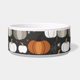 Halloween Pumpkin & Cobweb Dog Bowl – Fall Colours