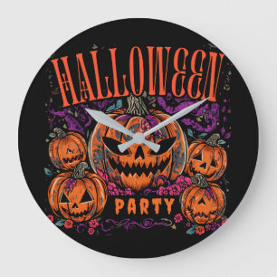 Halloween, Pumpkin Coven Bloom, Gothic Large Clock