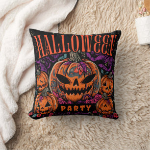 Halloween, Pumpkin Coven Bloom, Gothic Throw Pillow