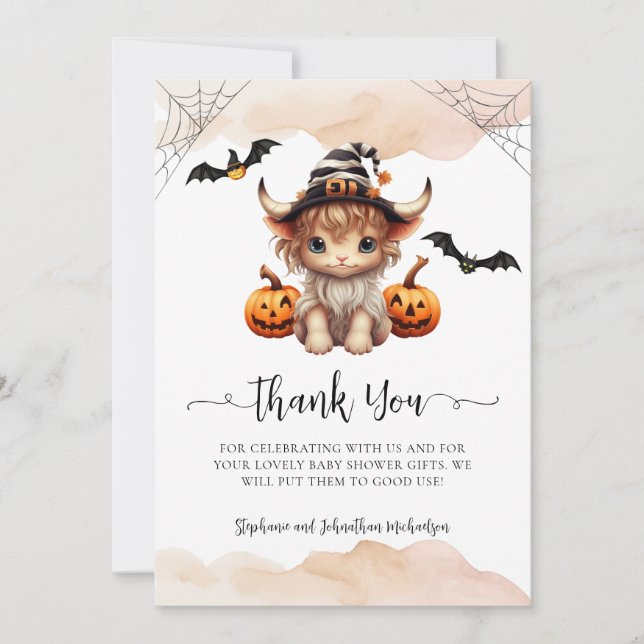 Halloween Pumpkin Cow Little Boo Baby  Thank You Card (Front)