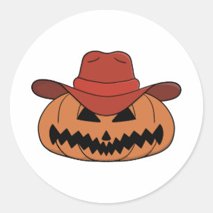 Halloween Pumpkin Cowboy Classic Round Sticker