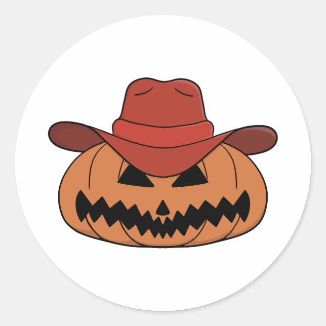 Halloween Pumpkin Cowboy Classic Round Sticker (Front)