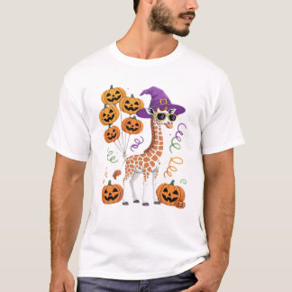 Halloween Pumpkin Cute Giraffe Zoo Animal Essentia T-Shirt