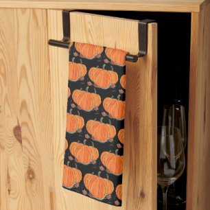 Halloween Pumpkin Cute Pattern Orange Fall Webs Kitchen Towel