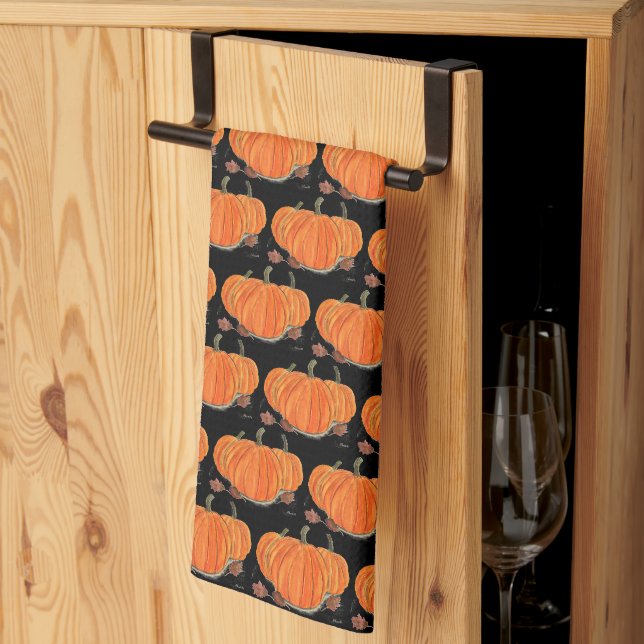 Halloween Pumpkin Cute Pattern Orange Fall Webs Kitchen Towel (Thirds Fold)