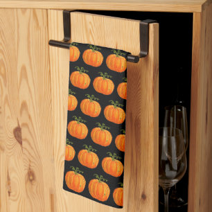 Halloween Pumpkin Cute Pattern Orange Fall Webs Kitchen Towel