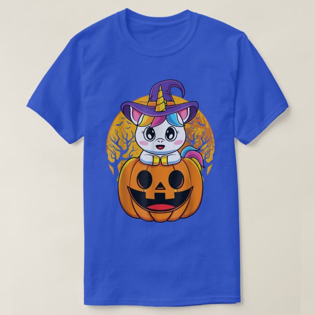 Halloween Pumpkin Cute Unicorn Witch  T-Shirt (Design Front)