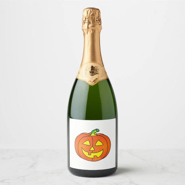 Halloween Pumpkin Cute Witch Chicken Sparkling Wine Label (Front)