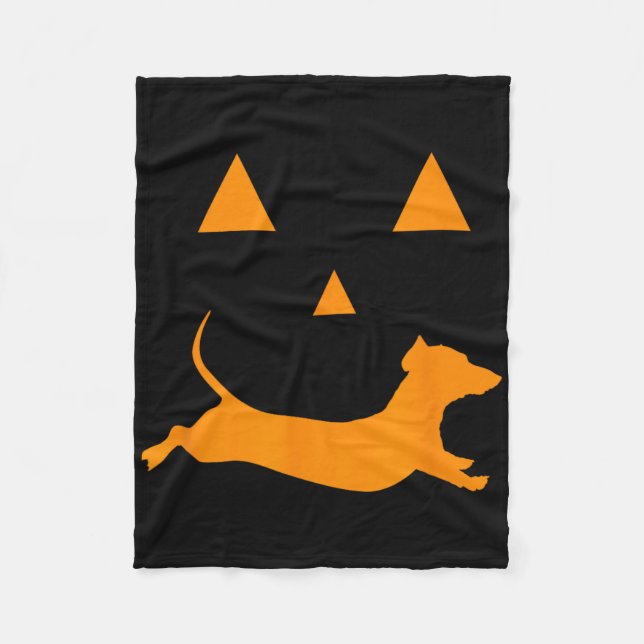Halloween Pumpkin Dachshund Jack-o-lantern Costume Fleece Blanket (Front)