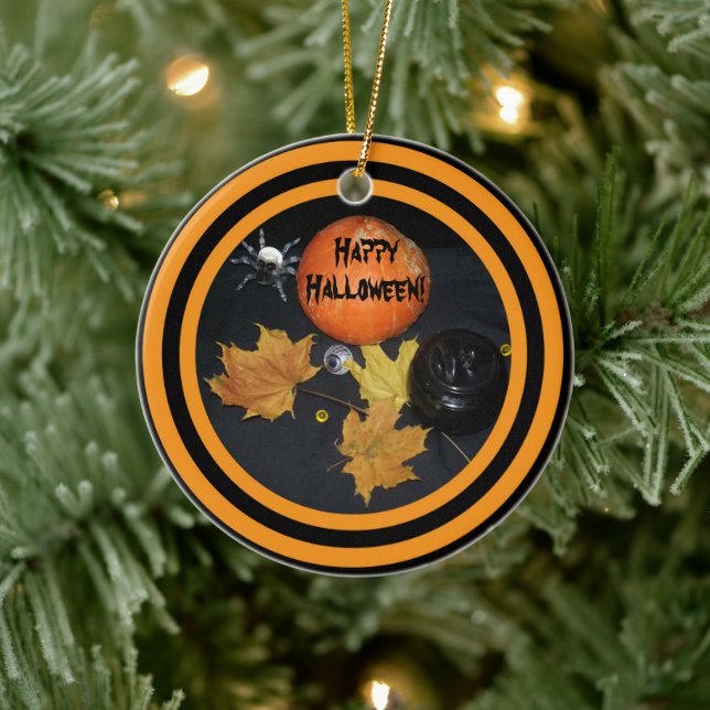 Halloween Pumpkin decorating Ceramic Ornament (Tree)