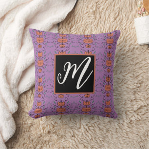 Halloween Pumpkin Doodle Seamless Pattern Throw Pillow