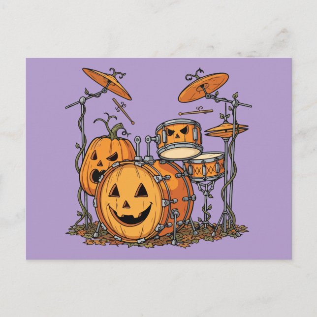 Halloween Pumpkin Drum Set Illustration Postcard (Front)