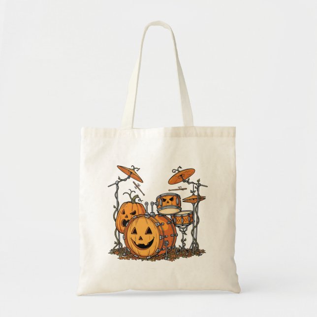 Halloween Pumpkin Drum Set Tote Bag (Front)