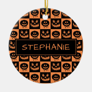 Halloween Pumpkin Face Ghost Spooky Pattern Custom Ceramic Ornament