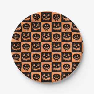 Halloween Pumpkin Face Ghost Spooky Pattern Paper Plate