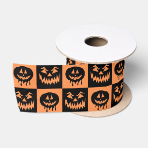 Halloween Pumpkin Face Ghost Spooky Pattern Satin Ribbon